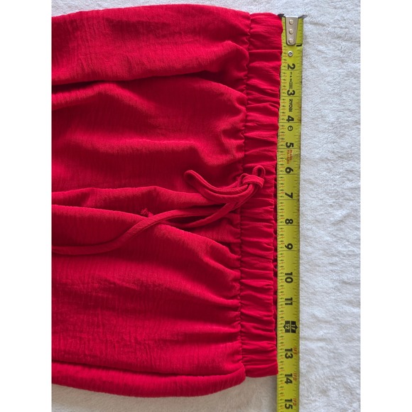 21 Saints Womens Red Wide Leg Textured Drawstring Elastic Waist Pants Size L - Picture 3 of 7